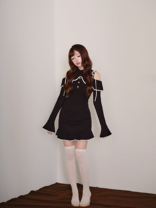 Open Shoulder Knit & Frill Cami Dress Set