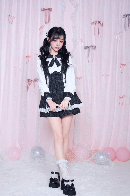 Lace-up tweed set-up