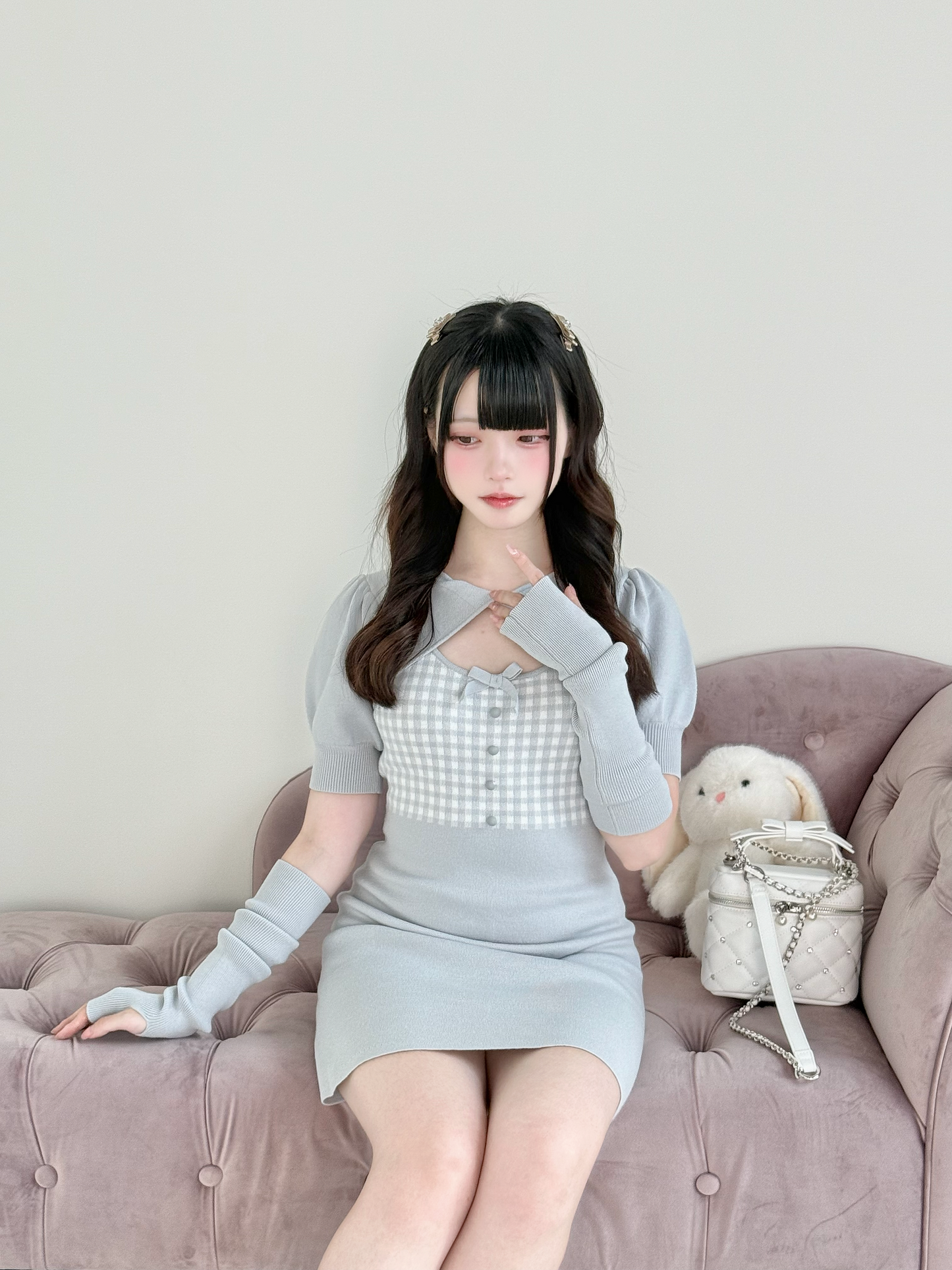 チェックガラニットワンピ