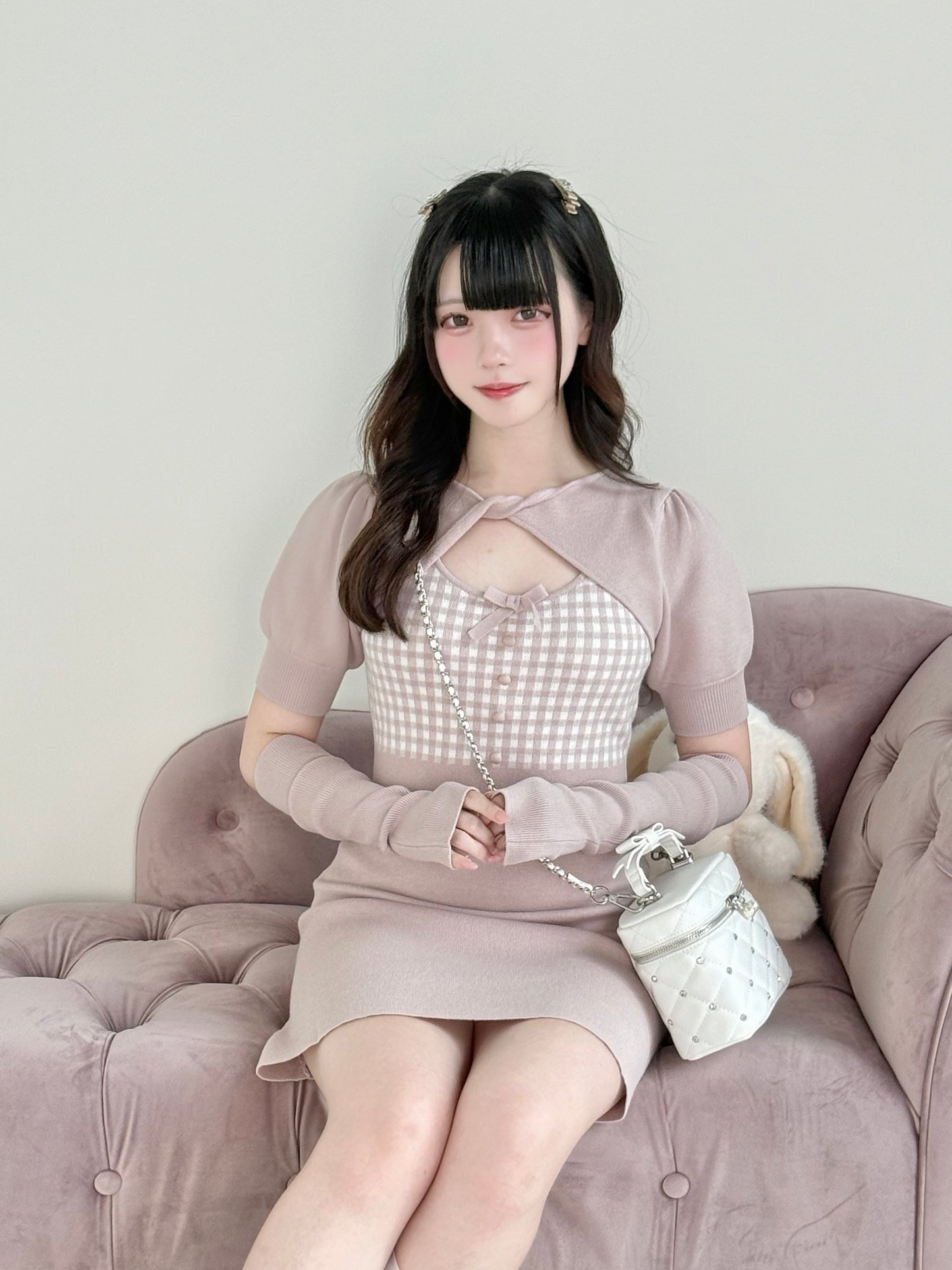 チェックガラニットワンピ
