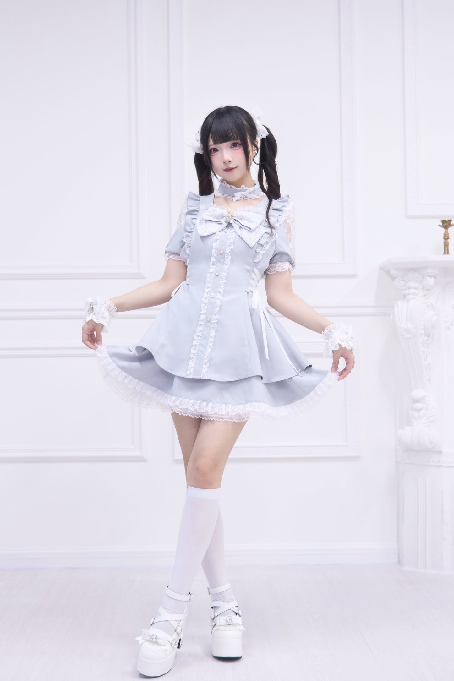 スクエアネックビッグリボンワンピースセット