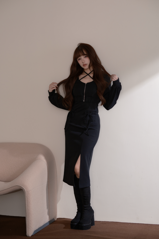 Hoodie x Long Cami Dress Set