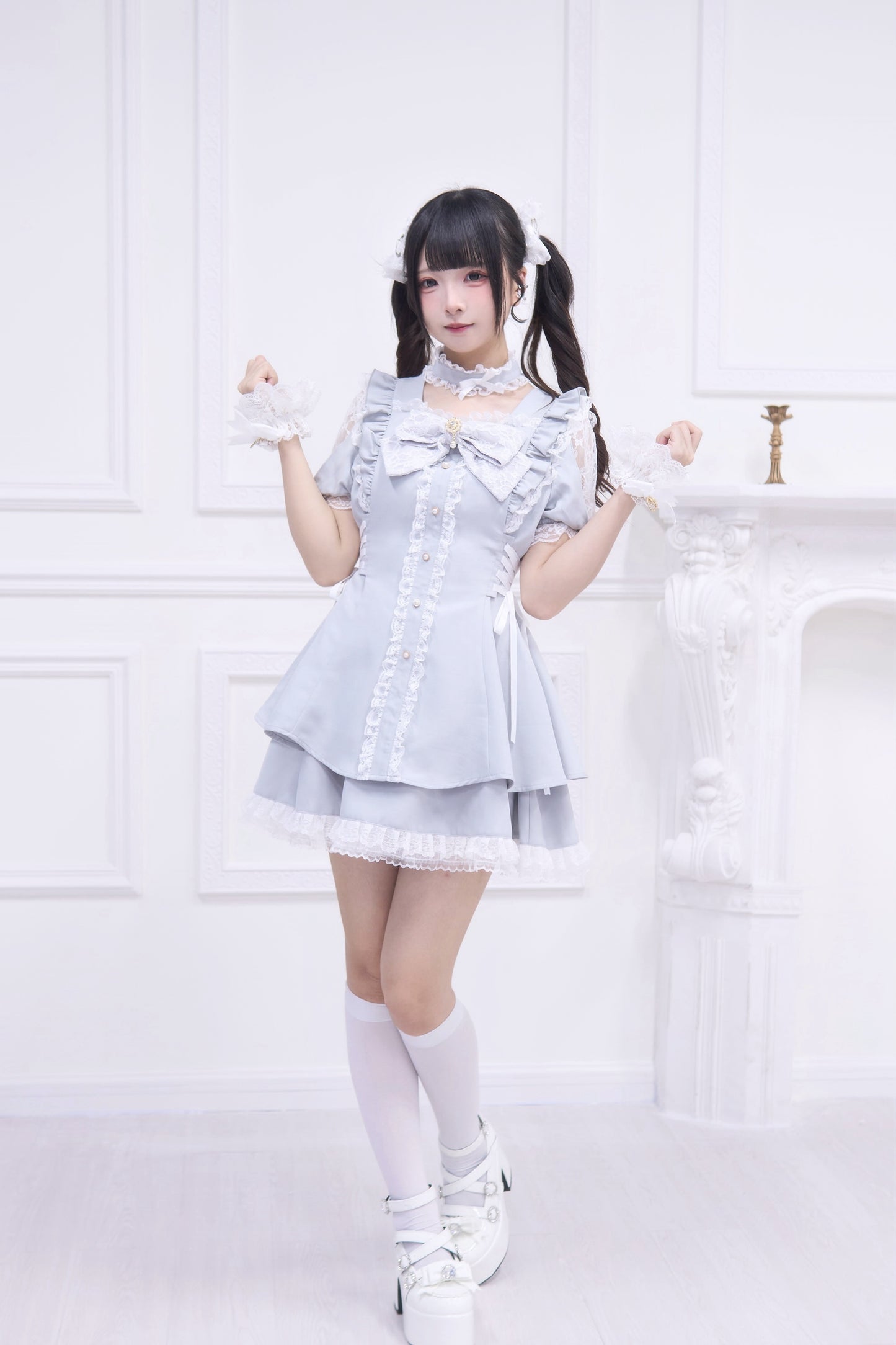 スクエアネックビッグリボンワンピースセット