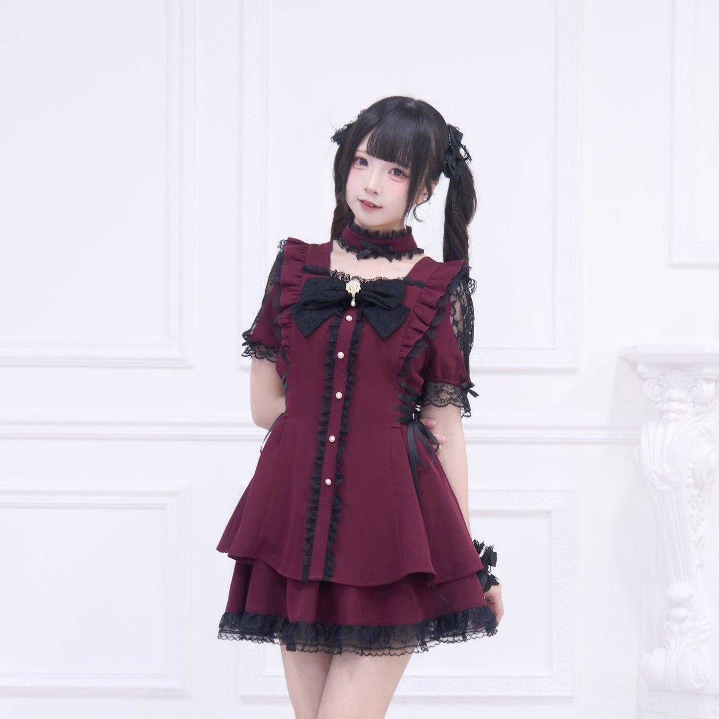 スクエアネックビッグリボンワンピースセット