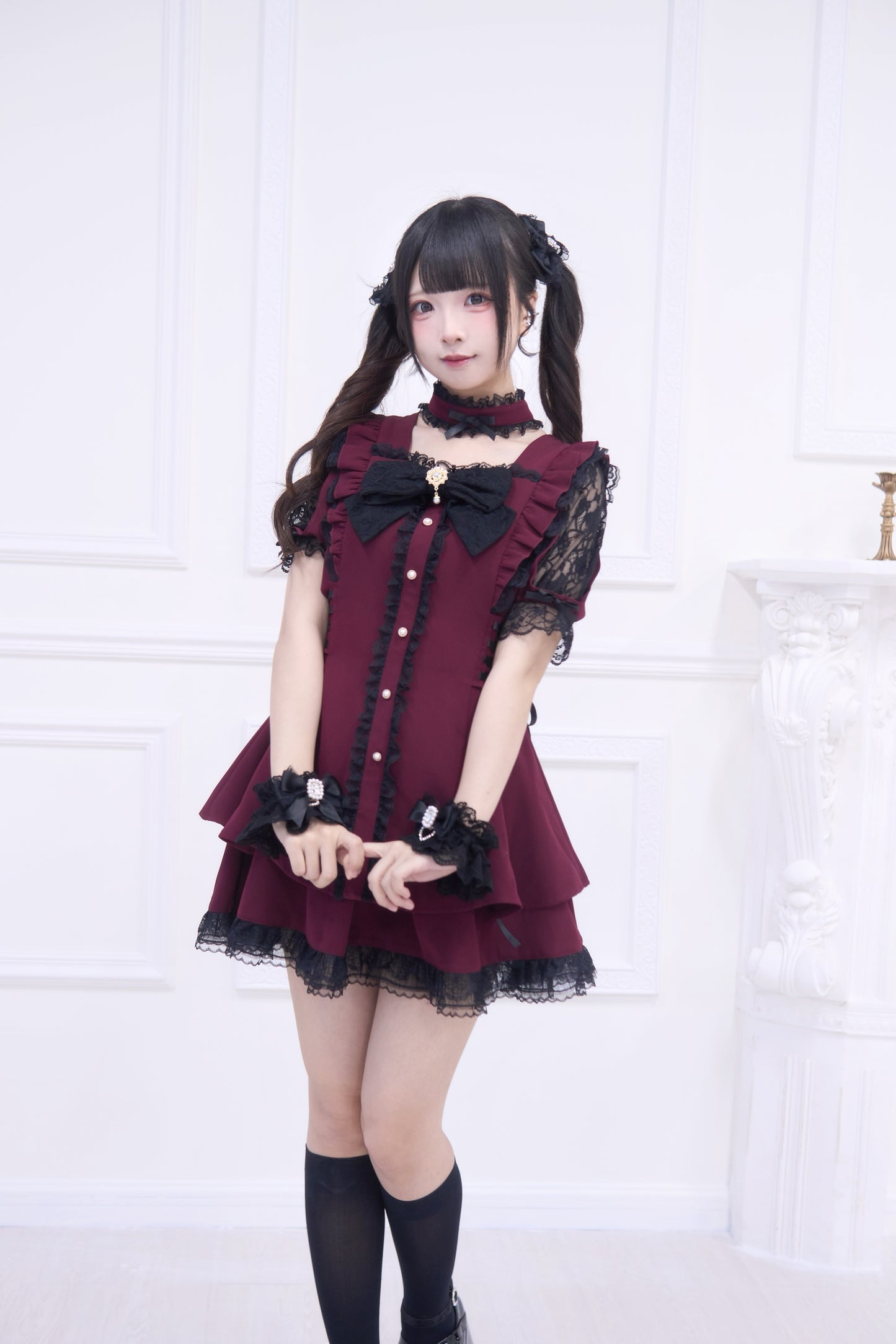 Square neck big ribbon dress set