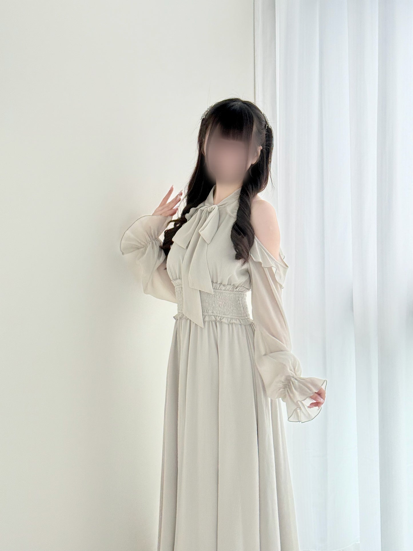 ロングフリルオフショルダーワンピ