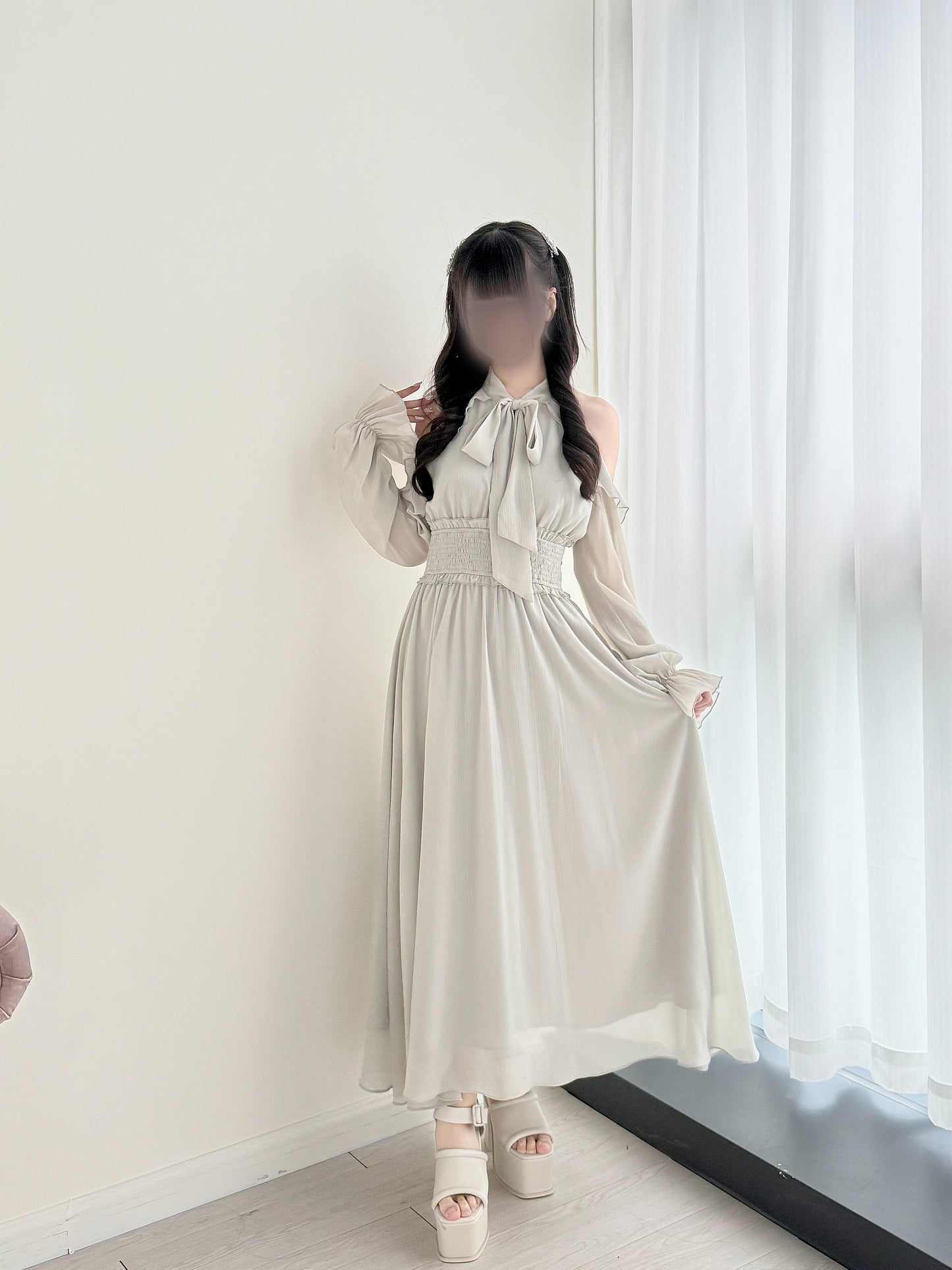 ロングフリルオフショルダーワンピ