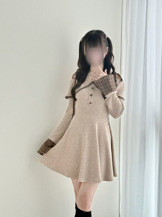 チェック柄ミックカットワンピース