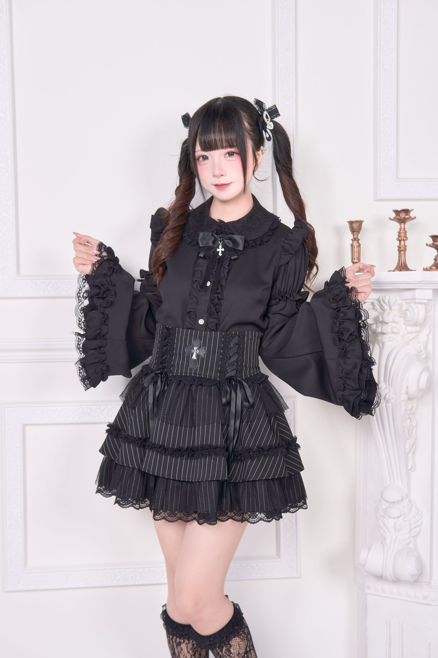 姫袖リボンレースアップブラウス