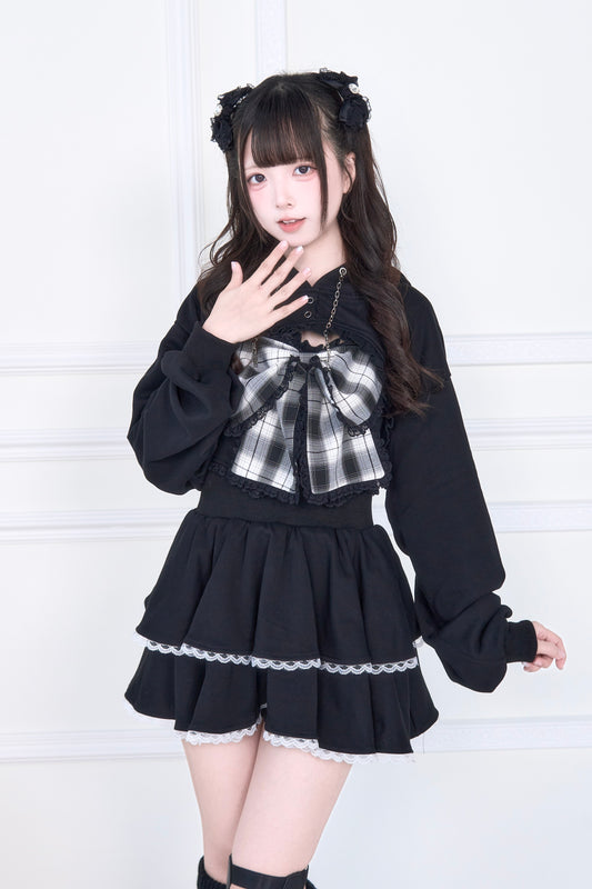 Check Ribbon Cami x Short Hoodie Set