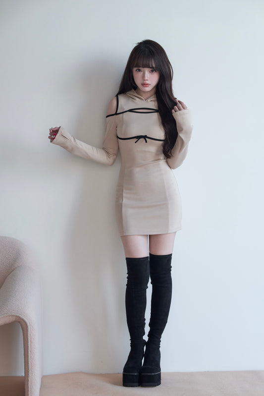 Slit Window Hoodie Dress