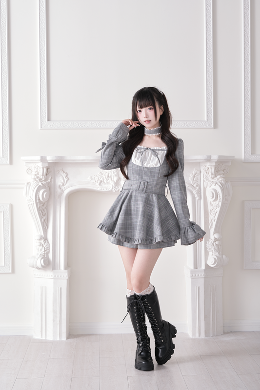 Check Ribbon Belt Flare Dress