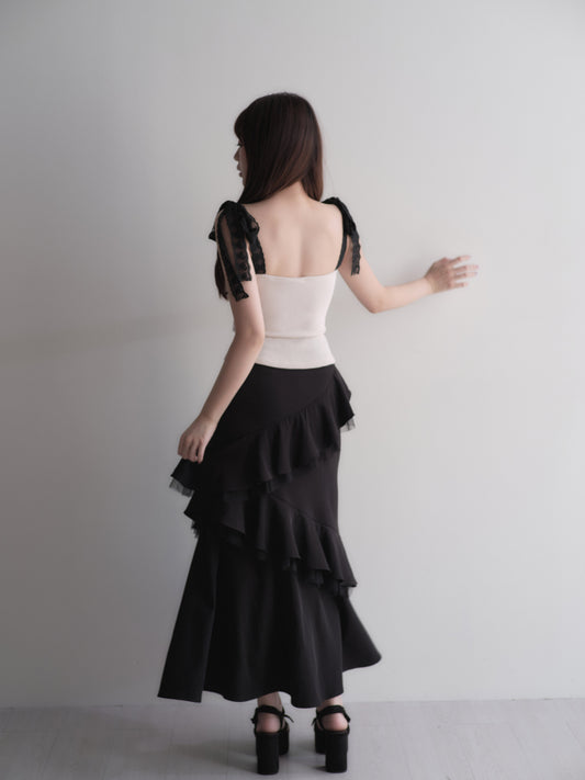 アシンメトリーフリルロングスカート