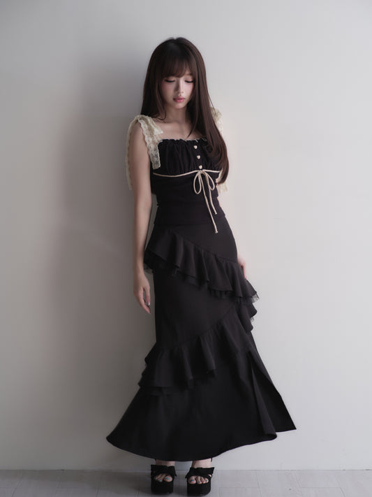アシンメトリーフリルロングスカート