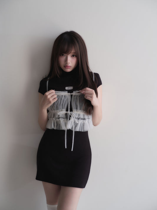 チュールビスチェ付きニットワンピ