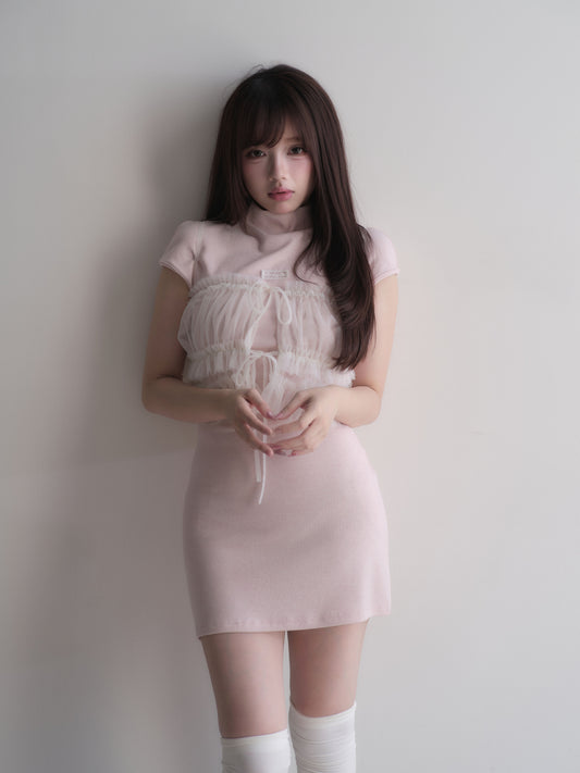 チュールビスチェ付きニットワンピ