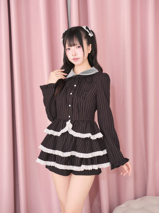 レースペプラムブラウス×キュロットセット