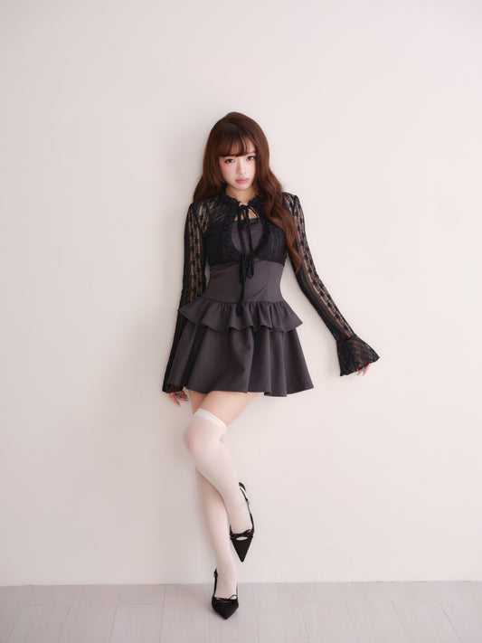 Ribbon Lace Cardigan & Tiered Camisole Dress Set