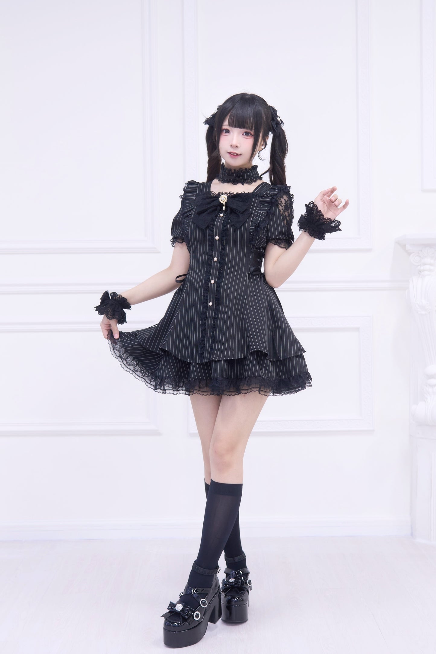 スクエアネックビッグリボンワンピースセット