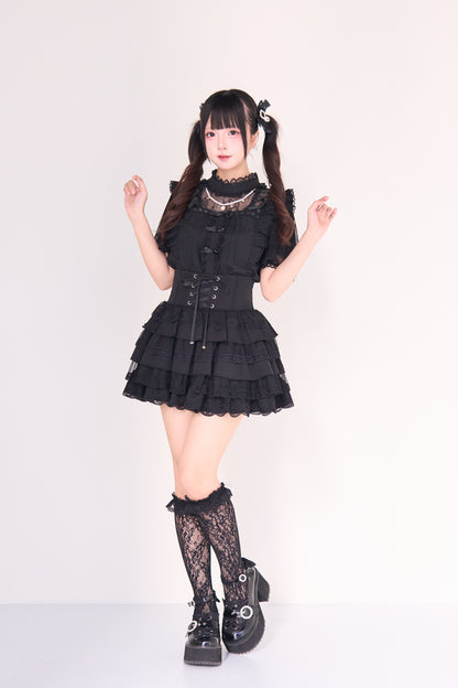 マルチレイヤースカート,パールチェーン付きブラウス