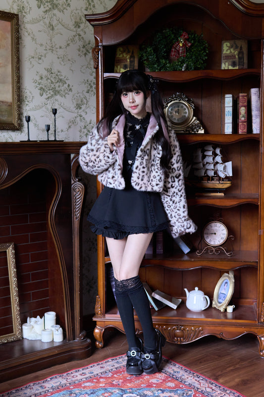 Leopard fur hooded jacket 