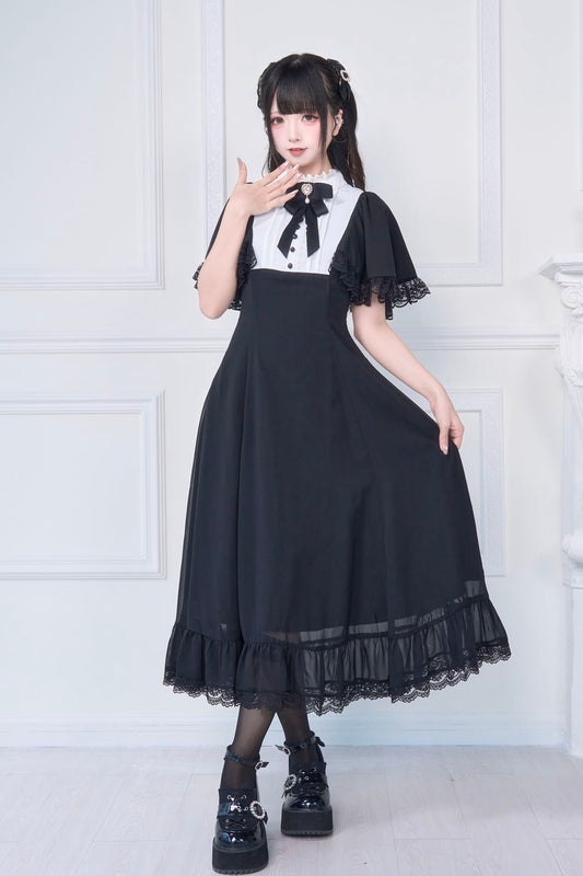 Cape sleeve sister style frilled long dress