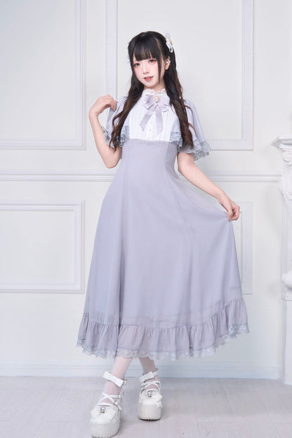 ケープ袖シスター風フリルロングワンピース