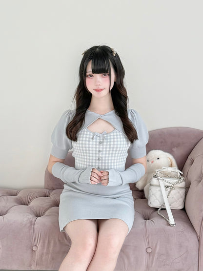 チェックガラニットワンピ