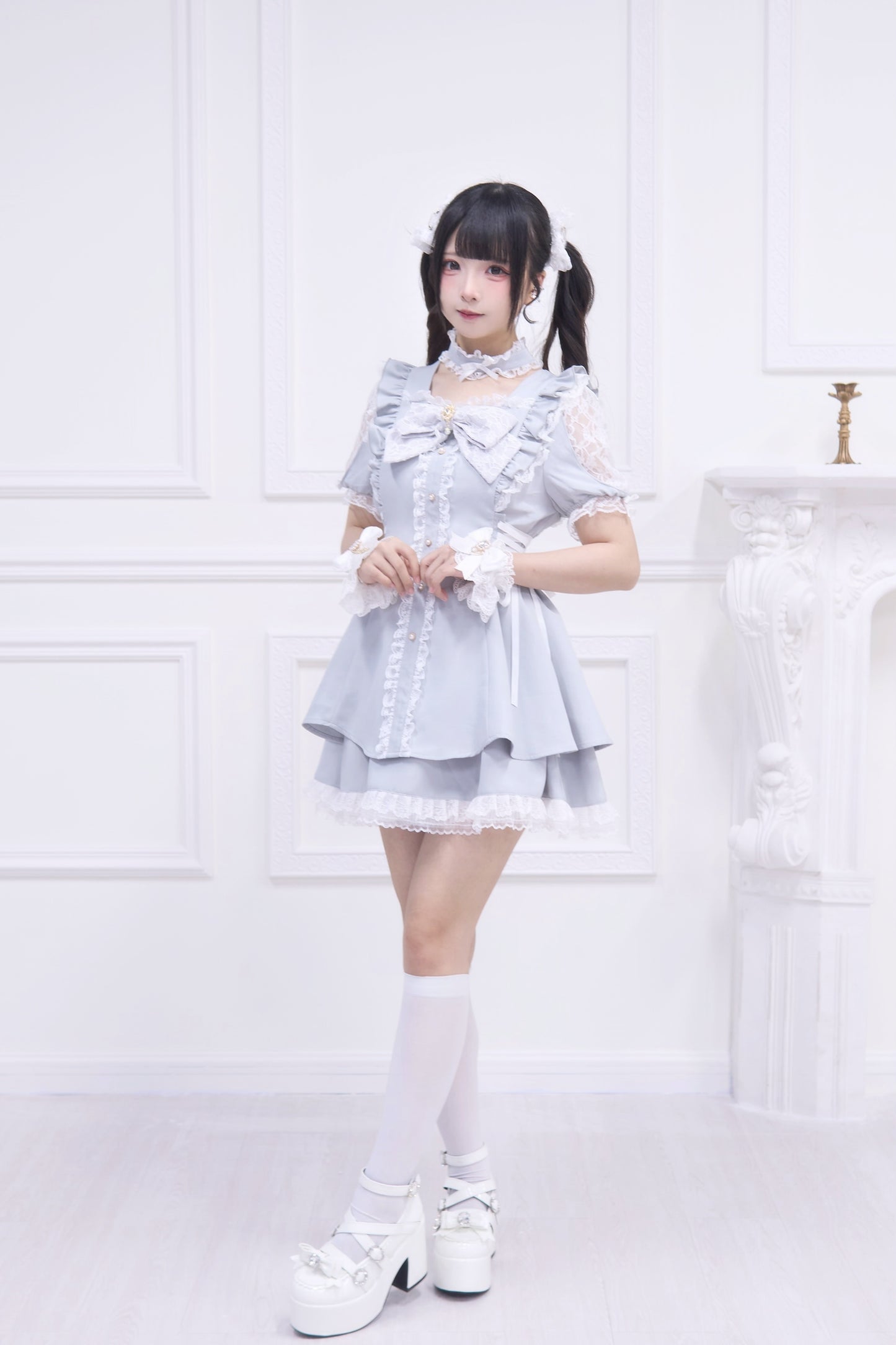 スクエアネックビッグリボンワンピースセット