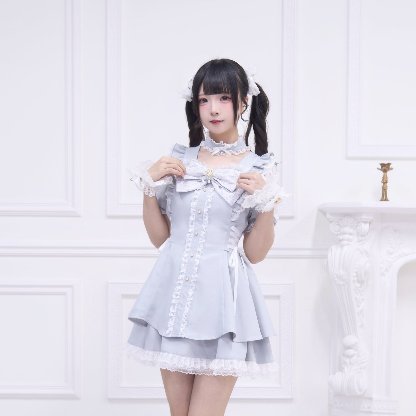 スクエアネックビッグリボンワンピースセット