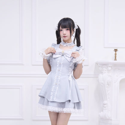 スクエアネックビッグリボンワンピースセット