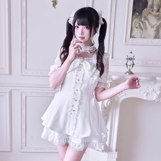 Square neck big ribbon dress set