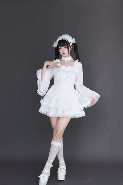 透け感ゴス姫袖ブラウスフレアスカートセット