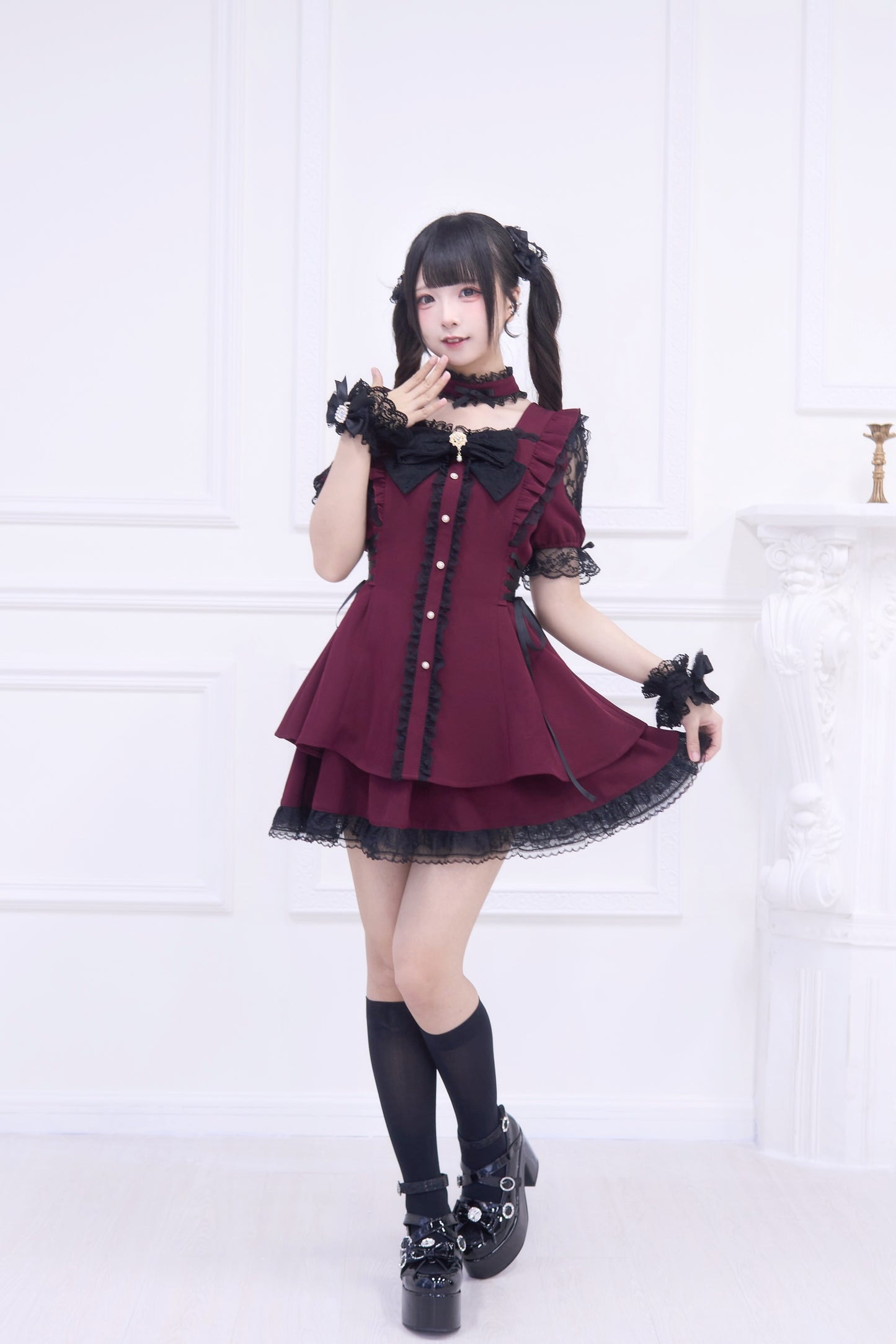 スクエアネックビッグリボンワンピースセット