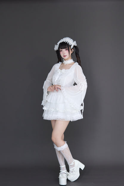 透け感ゴス姫袖ブラウスフレアスカートセット