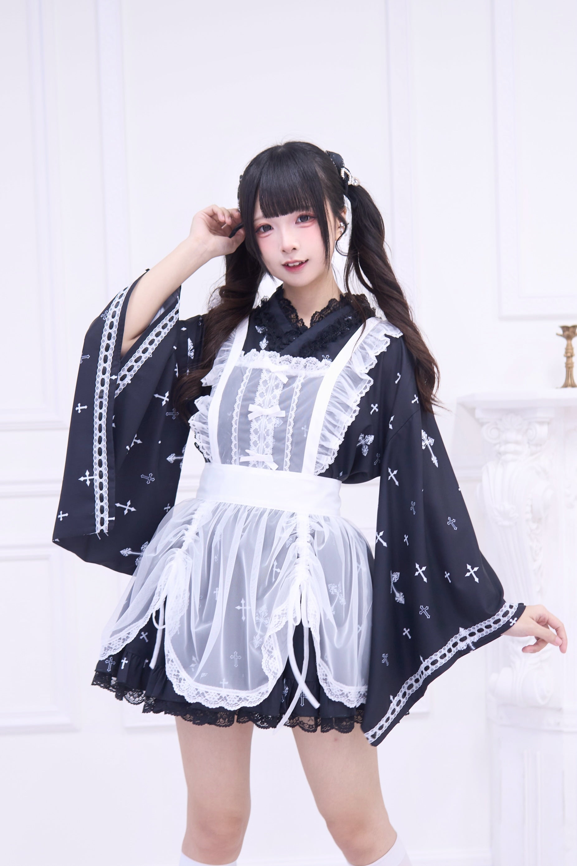 misspointレースエプロン刺繍レースタブリエ　クラロリアリスメイド風 misspointレースエプロン刺繍レースタブリエ クラロリアリスメイド風