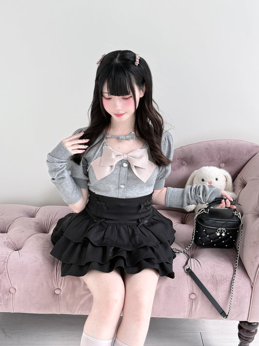 Ribbon knit top with arm warmers