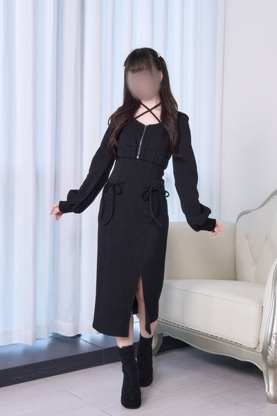 BunnyLis ファーボレロ×チェックミニワンピ チェック柄ドロストリボン