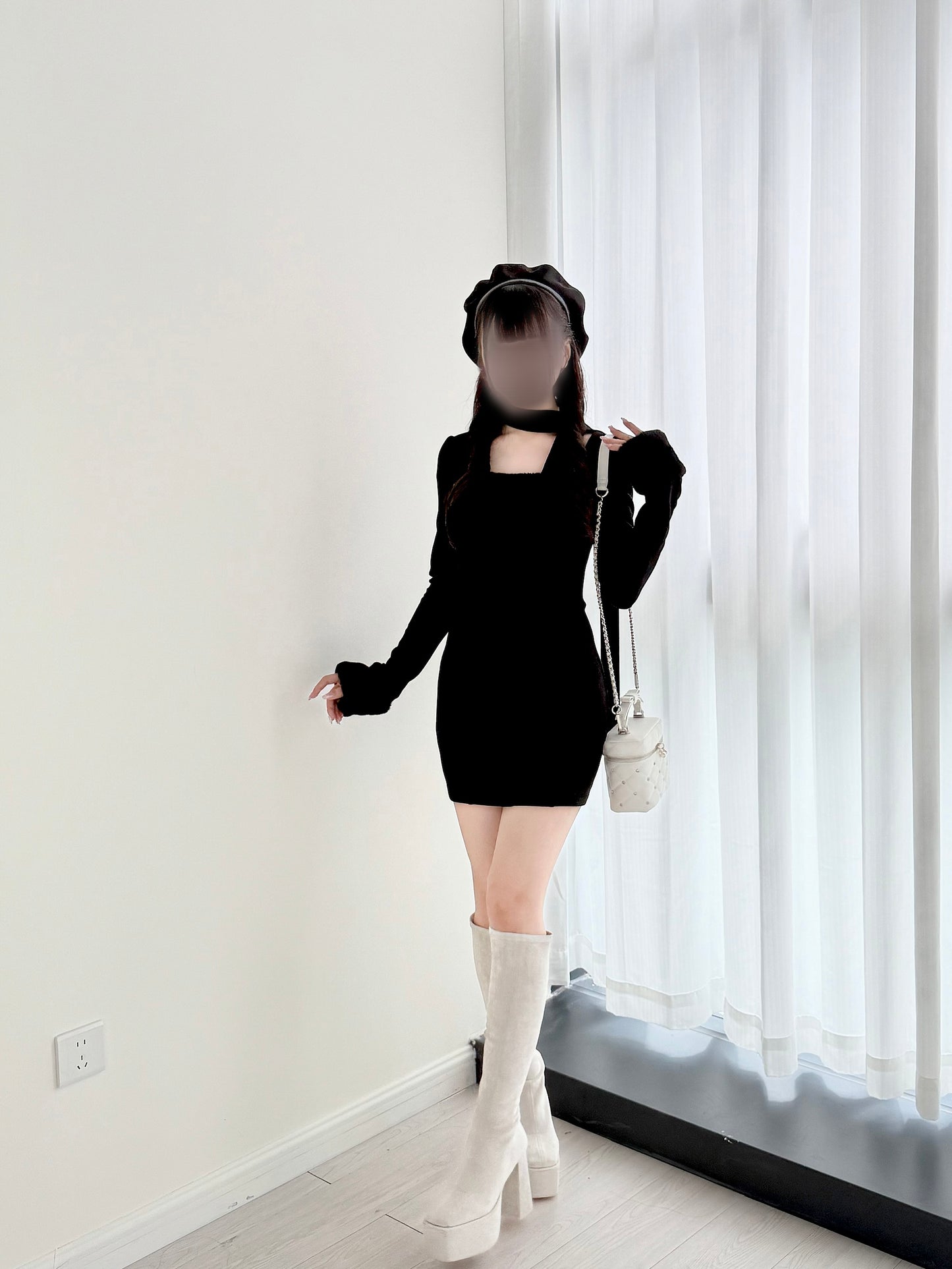 マフラー付きファーカットワンピ