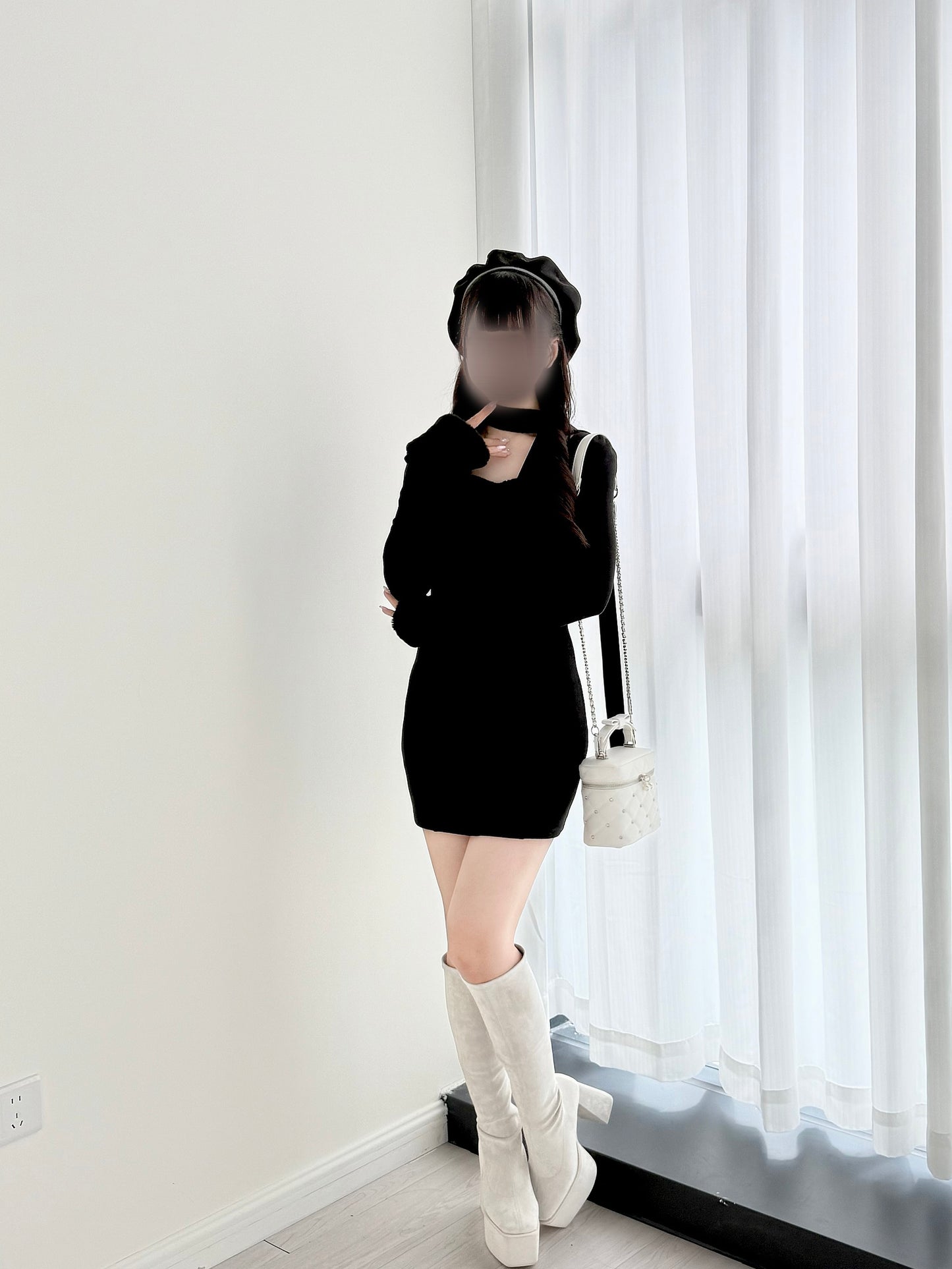 マフラー付きファーカットワンピ