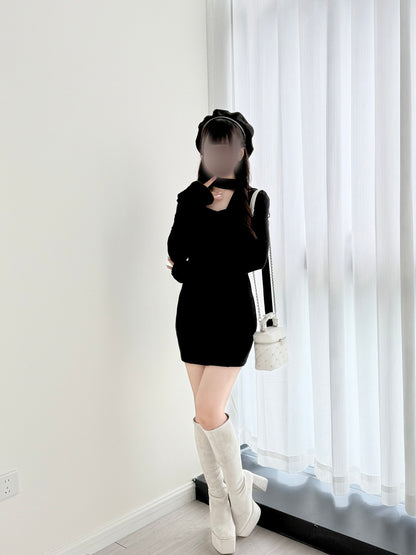 マフラー付きファーカットワンピ