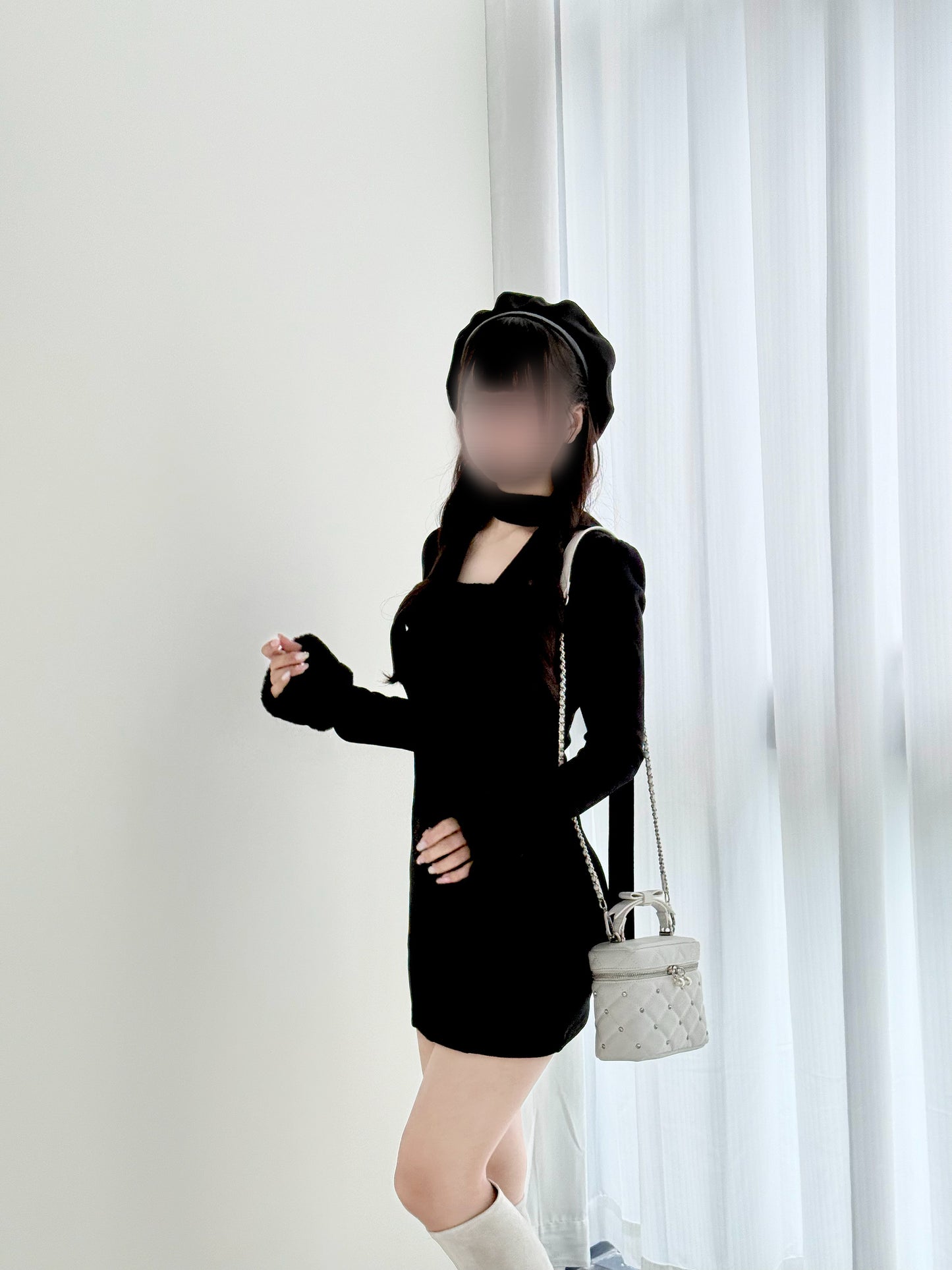 マフラー付きファーカットワンピ