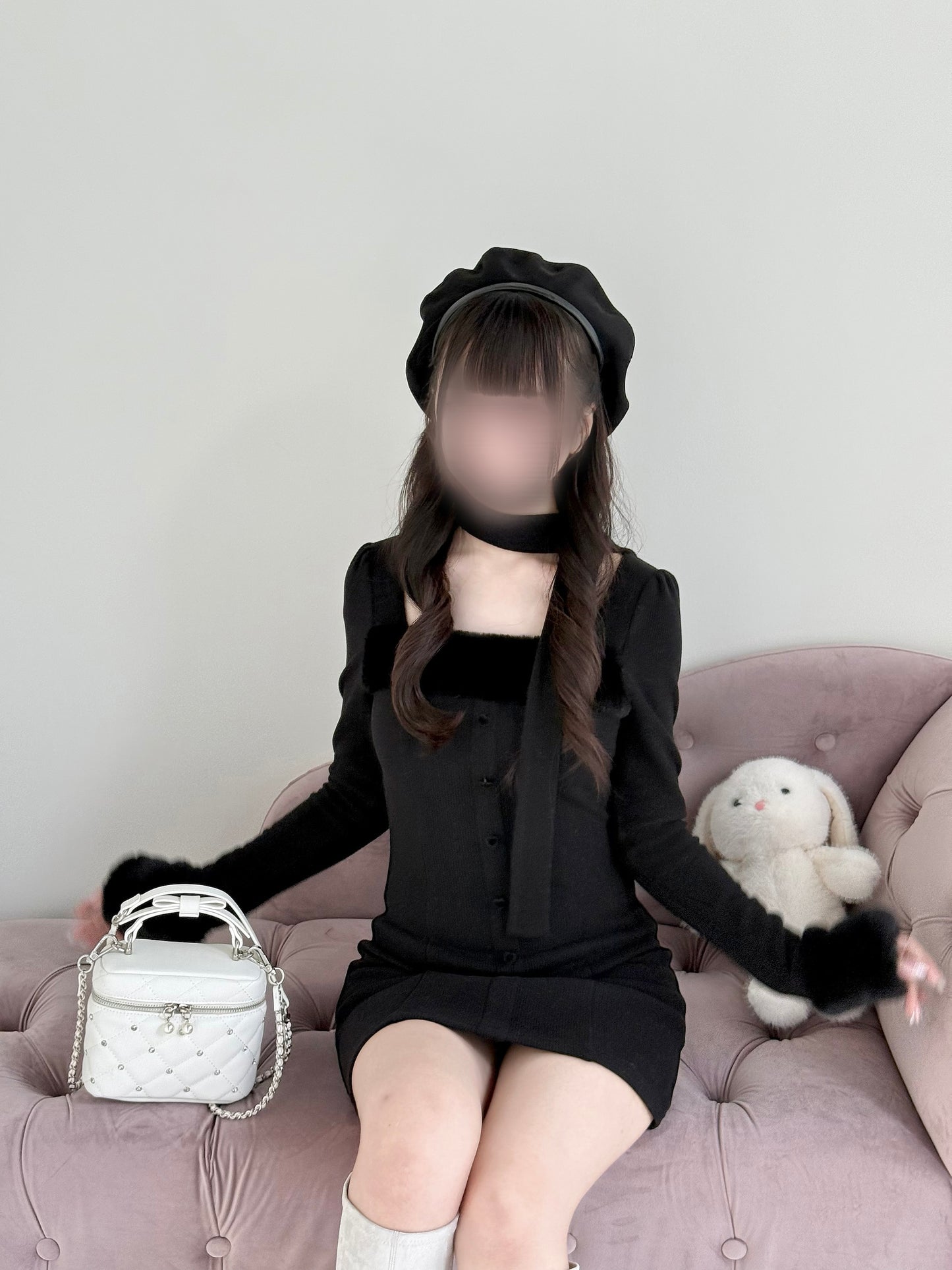 マフラー付きファーカットワンピ