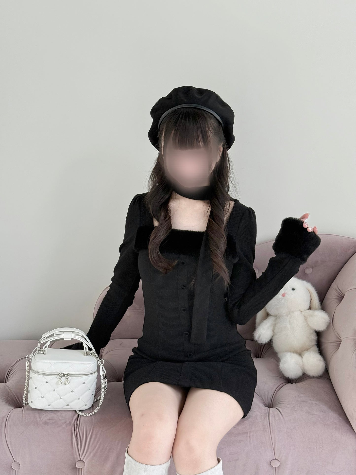 マフラー付きファーカットワンピ