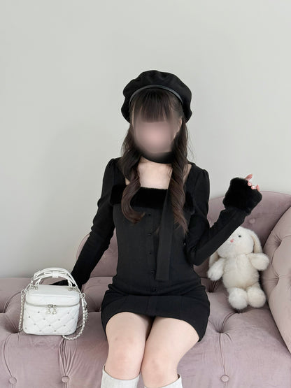 マフラー付きファーカットワンピ