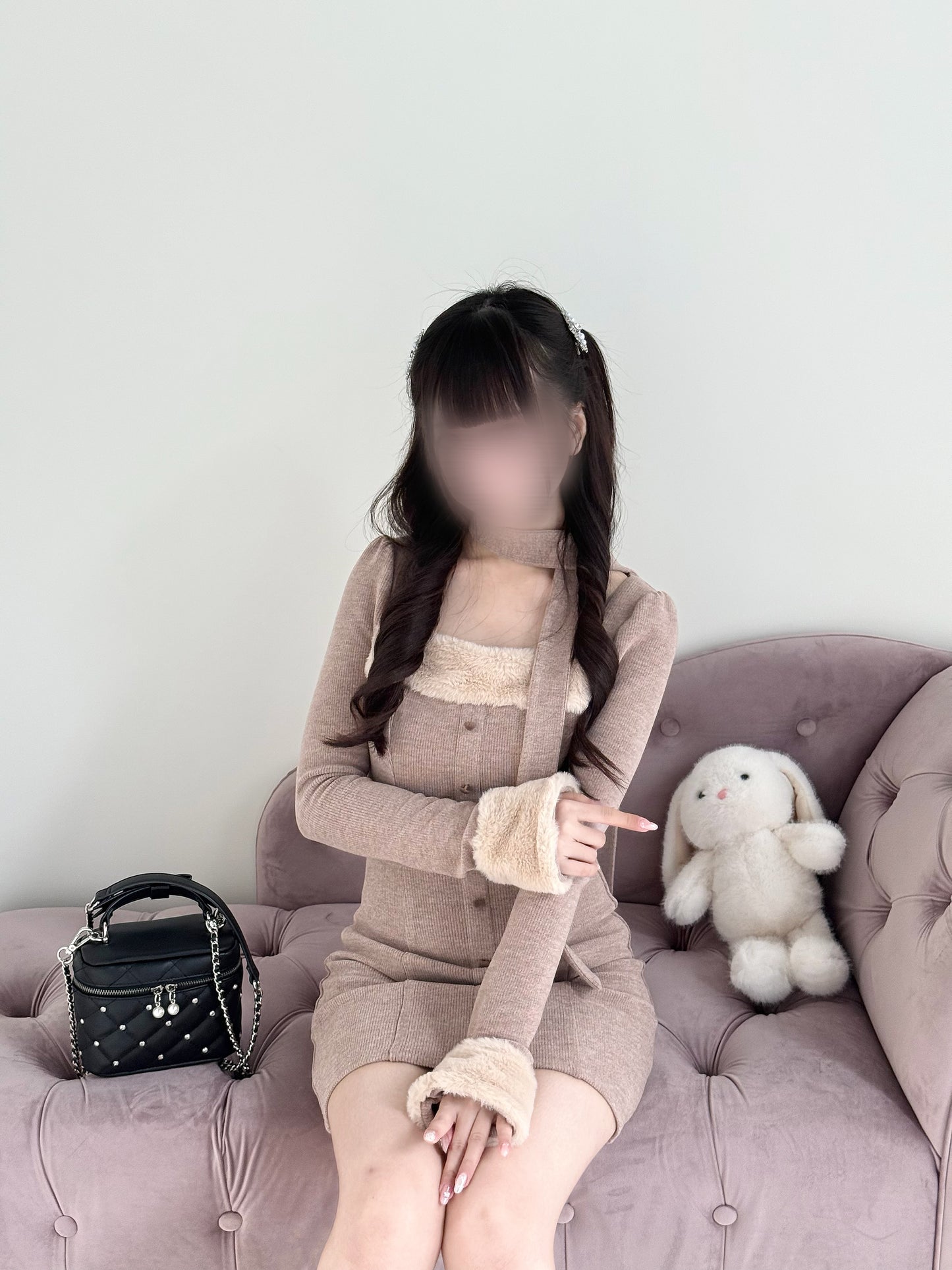 マフラー付きファーカットワンピ