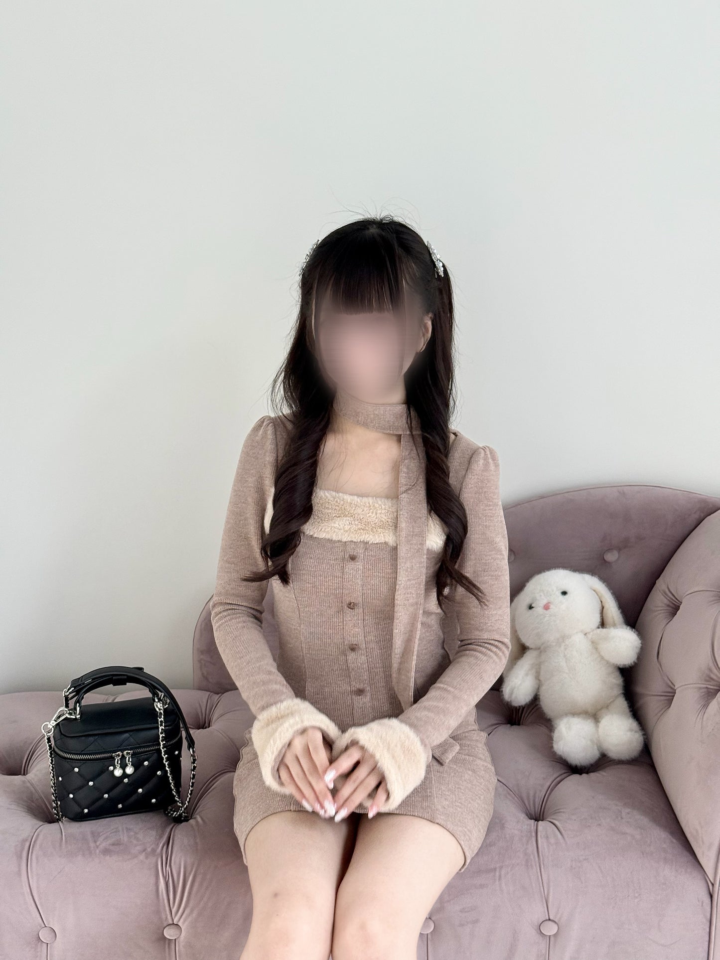 マフラー付きファーカットワンピ