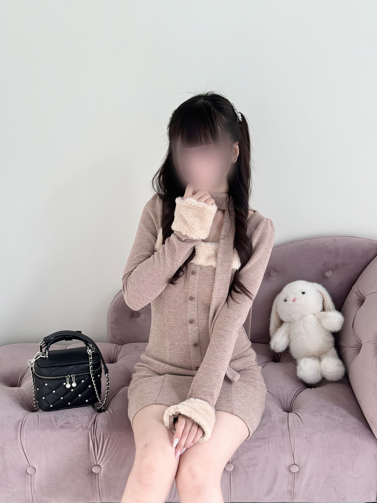 マフラー付きファーカットワンピ