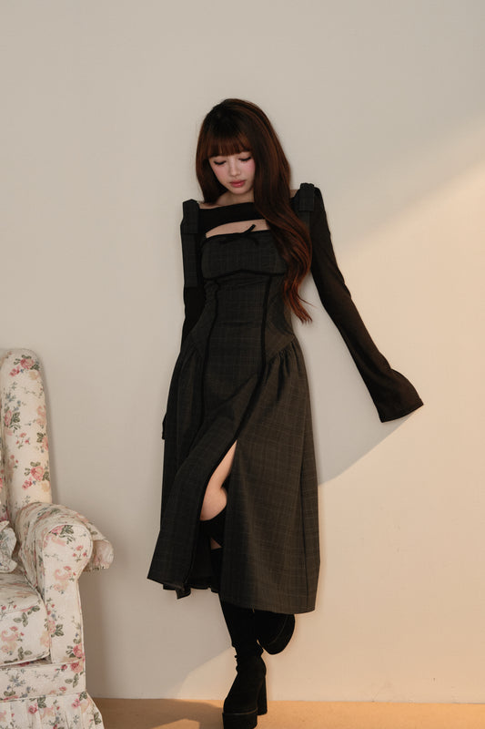 チェックキャミワンピースxボレロセット