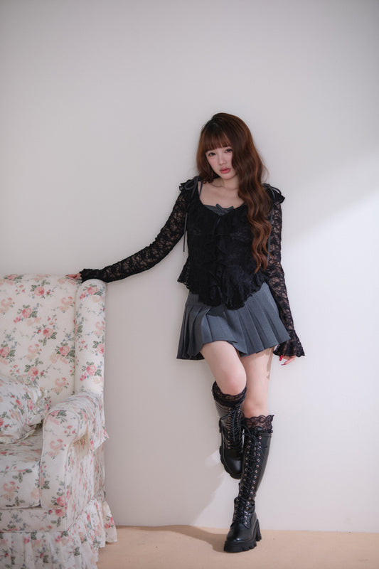 レースボレロチェックプリーツミニワンピセット